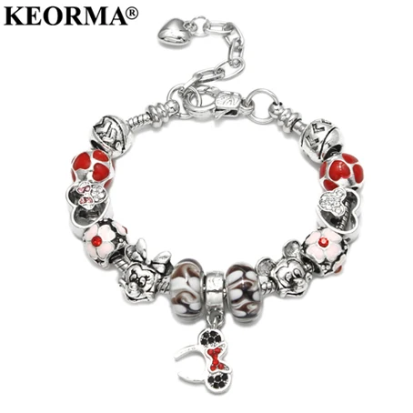 KEORMA, Рождественский браслет, серия, маленькие рождественские костыли, подвеска, цветной кристалл, сплав, большое отверстие, бусины, браслет, ювелирное изделие