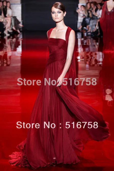 Custom Made Pleated Bodice Gathered Skirt Party Wear Flowing Chiffon Prom Dress Burgundy Wine Elie Saab Evening Dresses 2018 | Свадьбы и