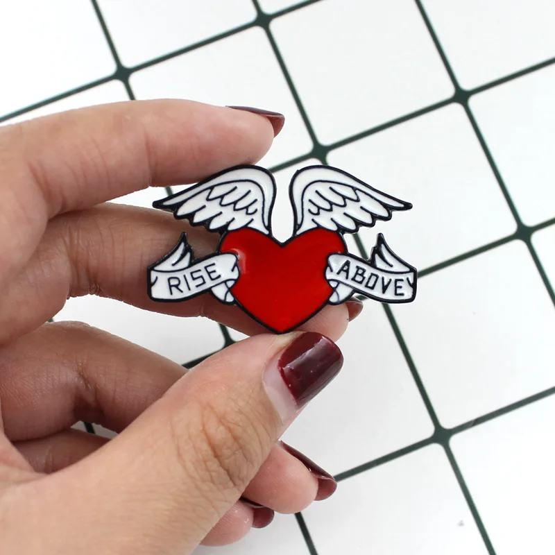 Red Heart Medal Wing Rose Coffin Tombstone Skeleton hand bone double knife Ribbon Sun Flower Gothic brooch Gifts | Украшения и