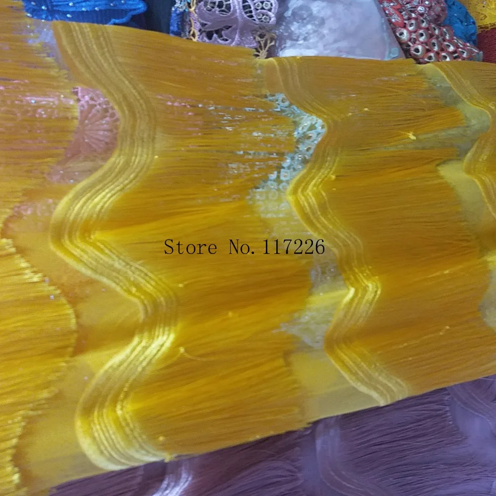 Желтая вышитая Тюлевая кружевная ткань яркое качество французская сетчатая для