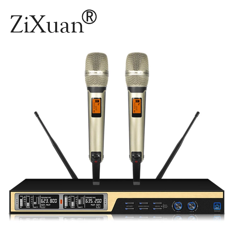 Профессиональный SKM9000 UHF беспроводной микрофон караоке система с золотым цветом двойной ручной трансм