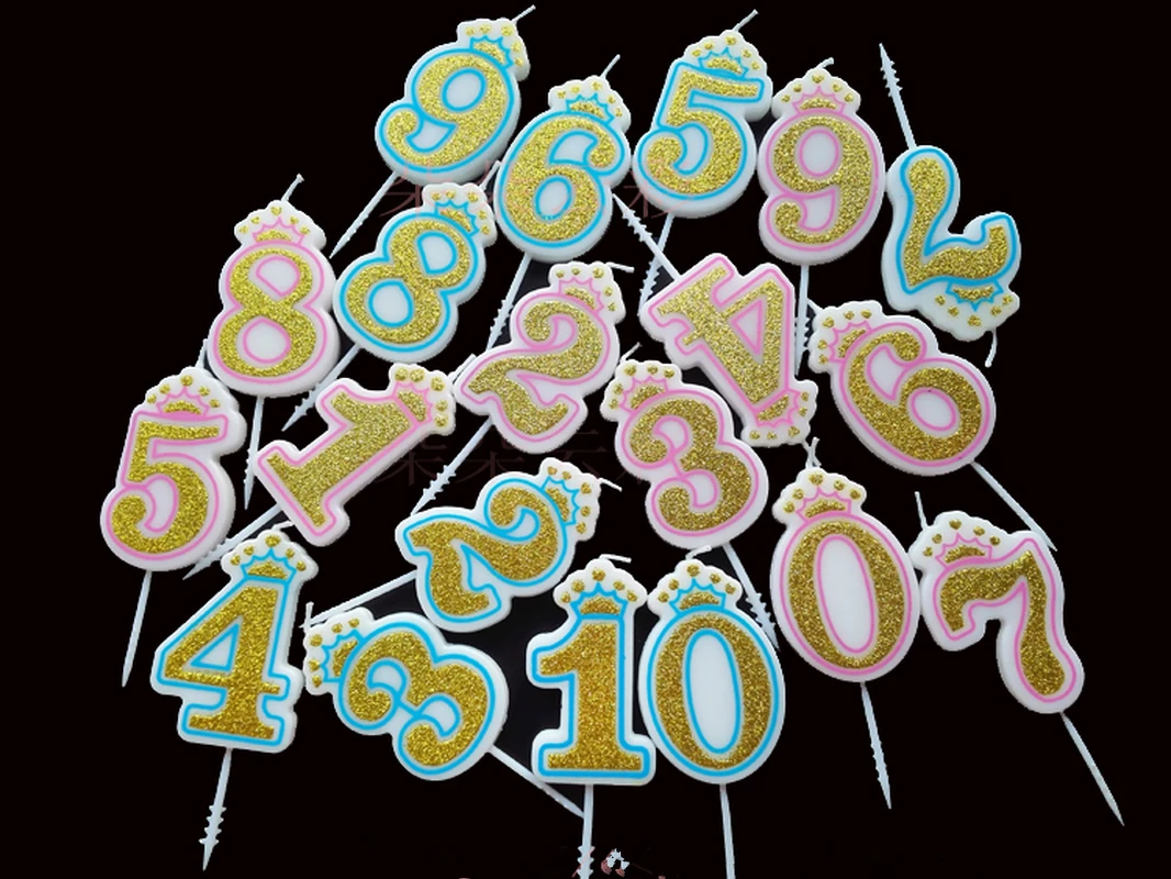 1 шт. блестящая золотая розовая синяя Корона цифровая свеча на день рождения 0-9