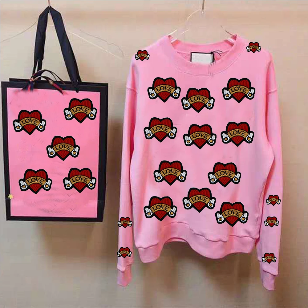 10 шт./компл. Вышитые Розовые нашивки в форме сердца наклейки на телефон ткань