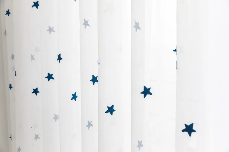 Embroidered Blue Star Tulle Curtains For Living Room Soft Sheer Curtains For Window Bedroom Curtains Fabrics Drapes 300&30