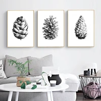 black and white sketch pine cone canvas painting minimalism poster and print nordic wall art picture for living room home decor