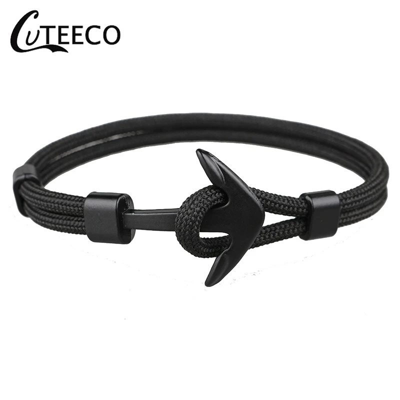 

CUTEECO Fashion New Color Anchor Bracelets Men Charm Survival Rope Chain Paracord Bracelet Male Wrap Metal Sport stainless steel