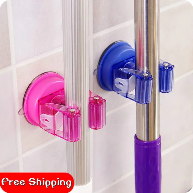 

Mop Frame No Trace Sucker Mop Hook Wall Door Hanger Rack Mop Deck Mop Clip 4 Pieces/Lot Broom Holder