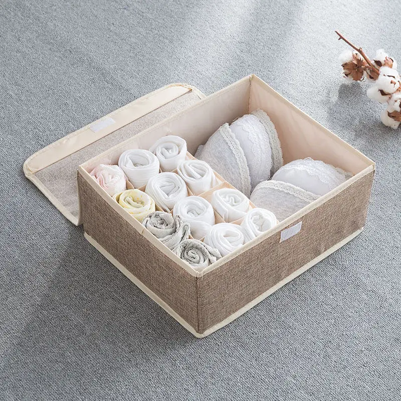 13cells coffee 2 типа хлопок линия нижнее белье емкость для хранения белья носки Storage коробка с крышкой 1 шт. качество дома 13-17 ячеек Шкаф Organizadores - Цвет: 13cells coffee