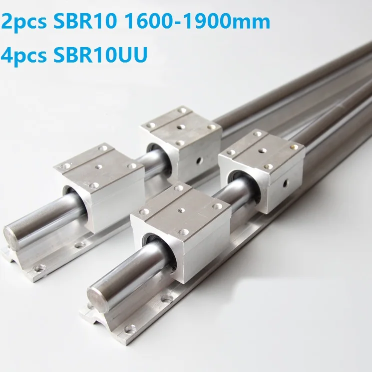2 шт. SBR10 1600 мм/1700 мм/1800 мм/1900 мм Поддержка рельсовая линейная направляющая+ 4 шт. SBR10UU линейные блоки подшипников скольжения для фрезерного станка с ЧПУ