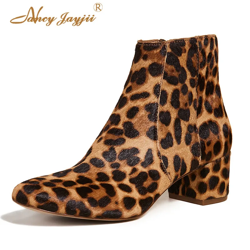 

Nancyjayjii Leopard Sexy Women’S Ankle Boots Flock Round Toe High Square Heel Booties For Woman 2021 Winter Zipper 34-46 Shoes