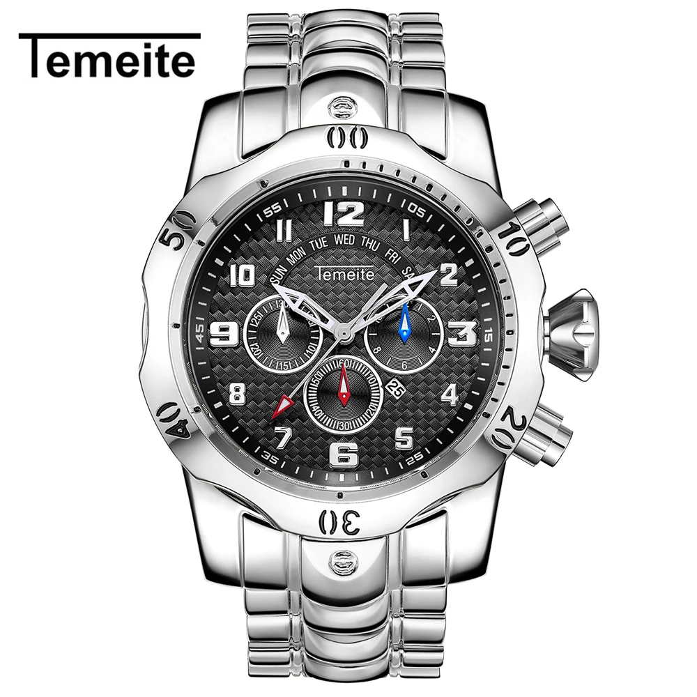 Temeite 10 Relogio Masculino Мужские кварцевые часы TEMEITE часы мужские роскошные золотые деловые мужские часы водонепроницаемые наручные часы - Цвет: Temeite 10