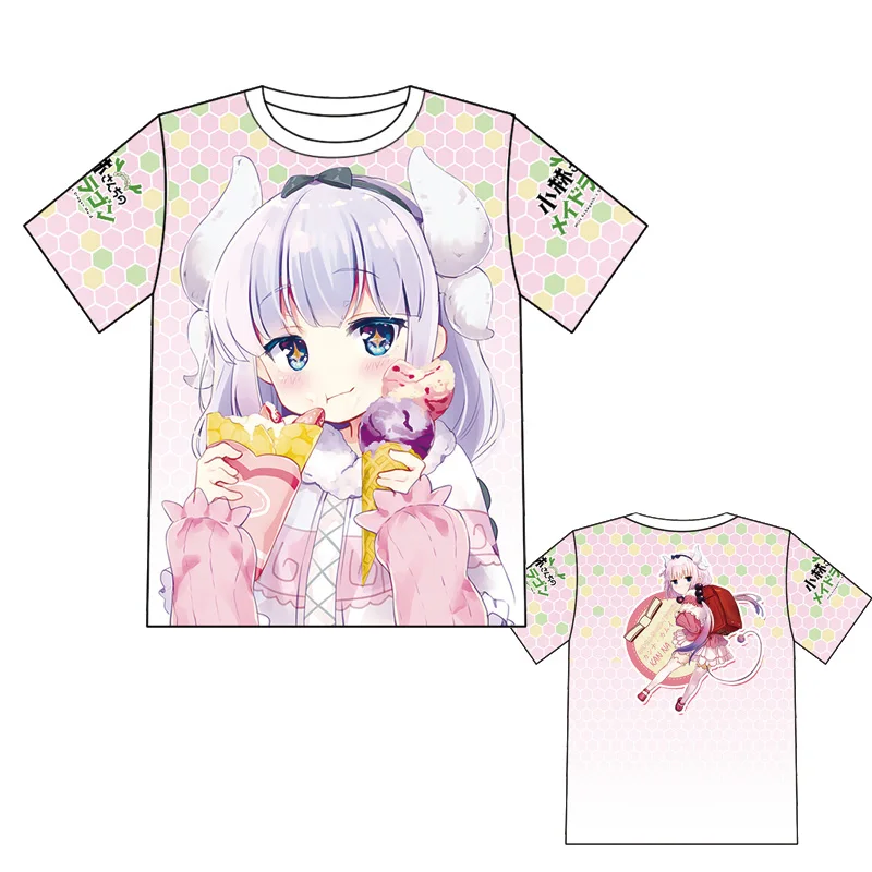 Японская футболка аниме Miss Kobayashi's Dragon Maid с круглым вырезом и короткими рукавами