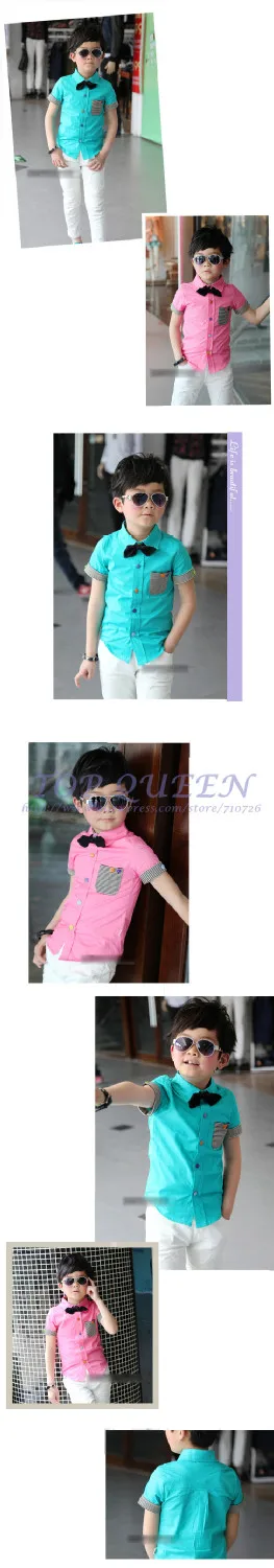 Boys summer short-sleeved shirt tie color buckle cotton children wholesale Free shipping5sets/lot(100-140) | Мать и ребенок