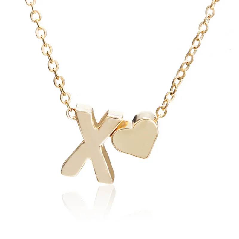 X Tiny Dainty Heart Necklace Personalized Letter pendants Necklaces Name Jewelry for Women Choker Accessories Girlfriend Gift - Окраска металла: X