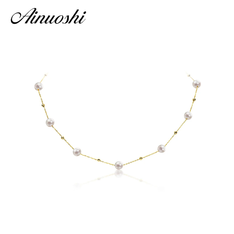 AINUOSHI 18 К желтое золото натуральный культивированный жемчуг ожерелья Bijoux Femme подарок для женщин Свадьба Помолвка день рождения