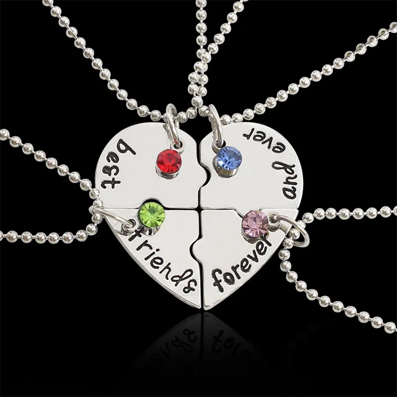 4pcs best friends Подвеска для лучших друзей, ожерелье для женщин, смешанный стиль, головоломка, любовь, звезда, луна, корона, металлическая короткая цепочка, Студенческая дружба, ювелирное изделие, подарок - Окраска металла: 4pcs best friends