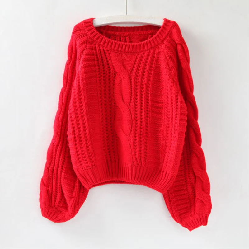 Short Sweater Female Autumn Winter Pullover Loose Jumper Puff Sleeve Korean Clothing For Girls Autumn Women Causal Sweater