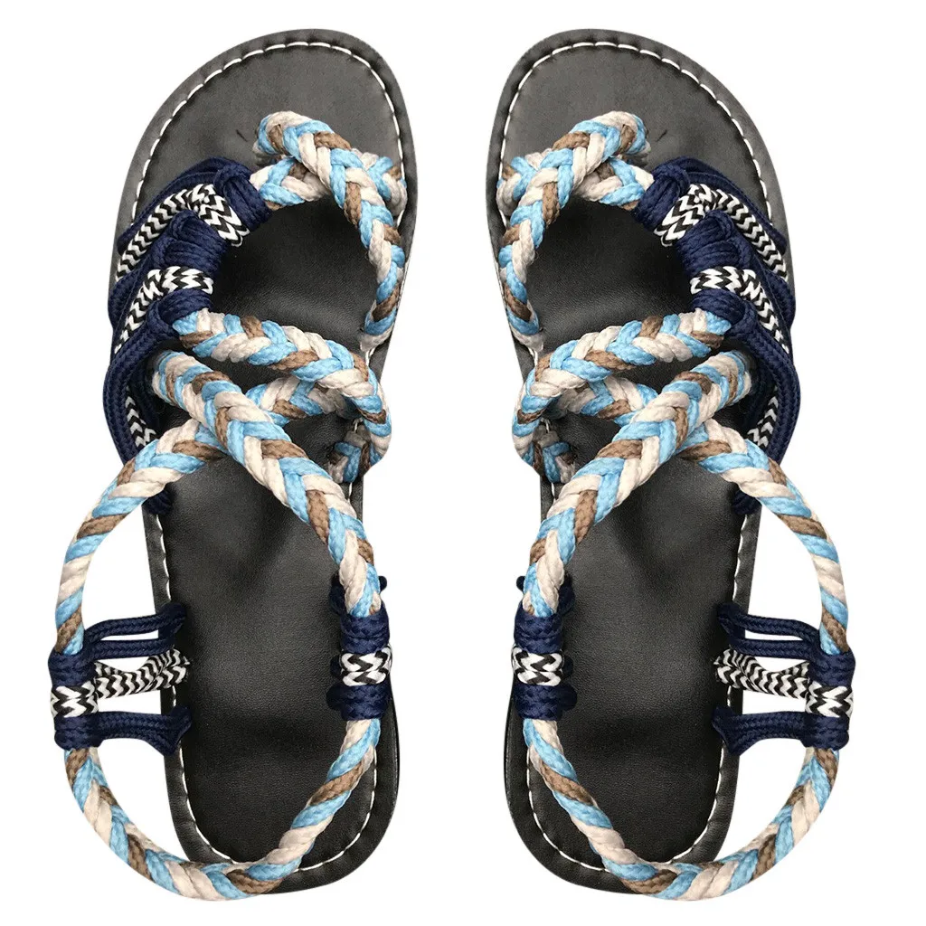 Женские сандалии из пеньковой веревки шлепанцы летняя повседневная модная