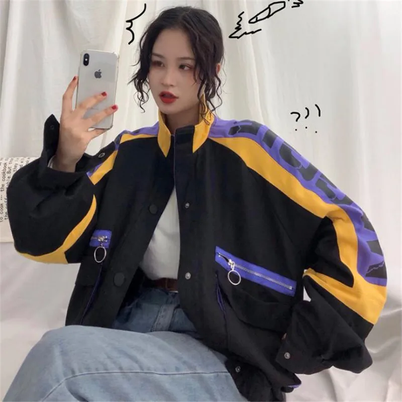 Куртка бомбер в японском стиле хип хоп уличная пилотная куртка Харадзюку женская