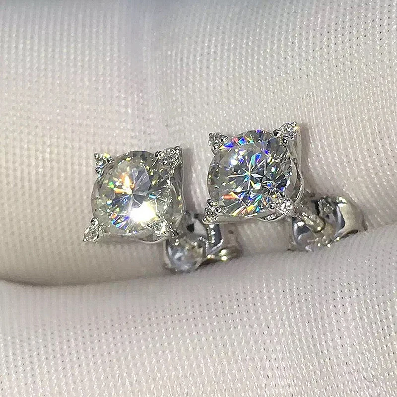 

Wedding Earrings Birthday Gift For Women Solid 18K White Gold 1Ctw 6.5mm DF Color Moissanite Earrings Lab Diamond Earrings
