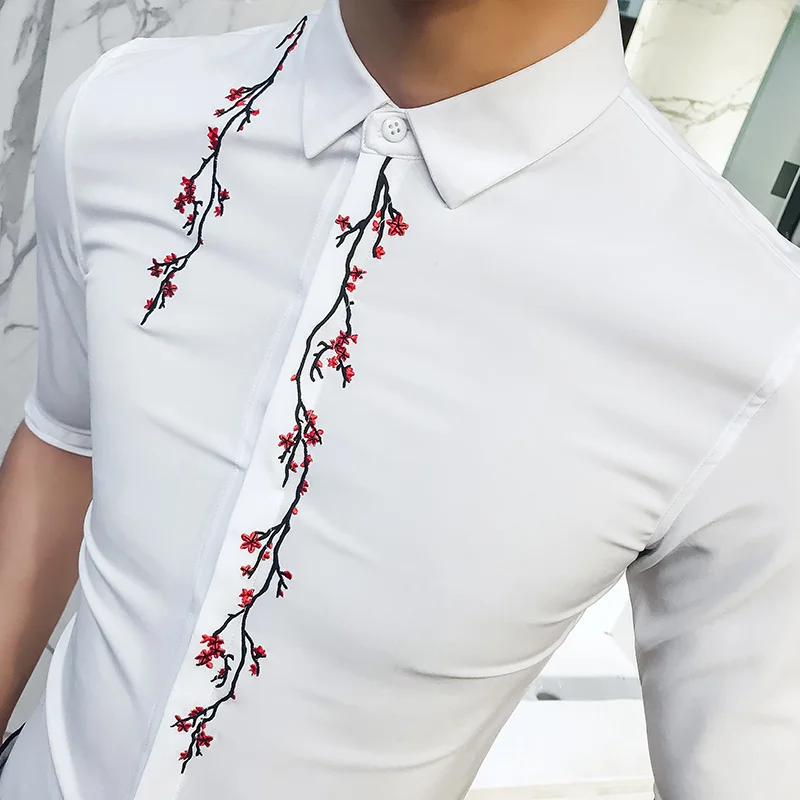 Белая модная мужская рубашка с коротким рукавом 2019 летняя новая Размер 3XL