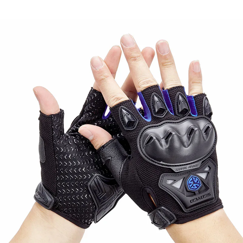 SCOYCO мотоциклетные перчатки профессиональные мотокросса внедорожные гоночные перчатки полный палец перчатки для езды на мотоцикле защитные перчатки - Цвет: Half-finger  blue
