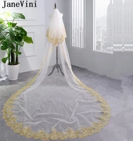janevini 2018 luxurious long bridal veils two layers gold appliques edge sequined tulle cathedral 3 5 m wedding veil with comb