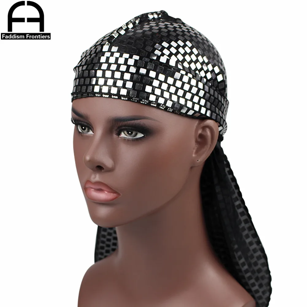 Мужские блестящие шелковые банданы с пайетками Durag для мужчин тюрбан головной