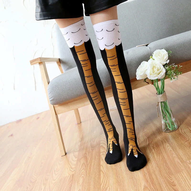 

2021 Funny Knee-High Creative New Women Thigh High Chicken Socks Long Chicken Paw Print Toe Women Fashion 3D Cartoon Knee Socks