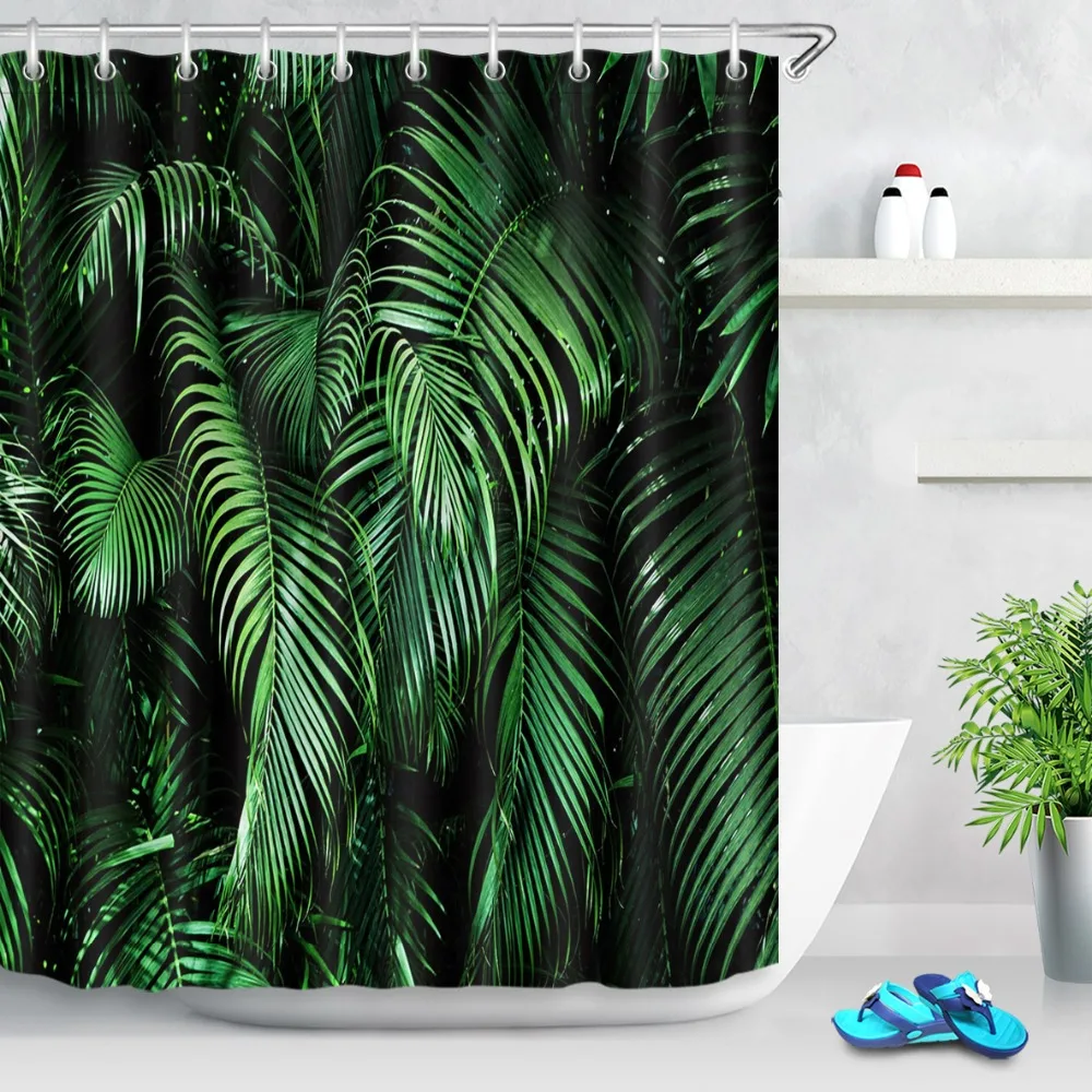 

Green Tropical Plants Shower Curtains Bathroom Screen Polyester Waterproof Leaves Printing Fabric Curtains for Bathroom Shower
