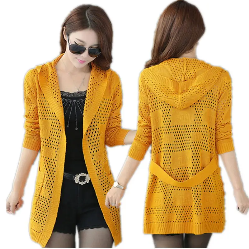 Ms. весенние туфли с капюшоном вязание толстовка полые вне езды Лето шаль Длинный