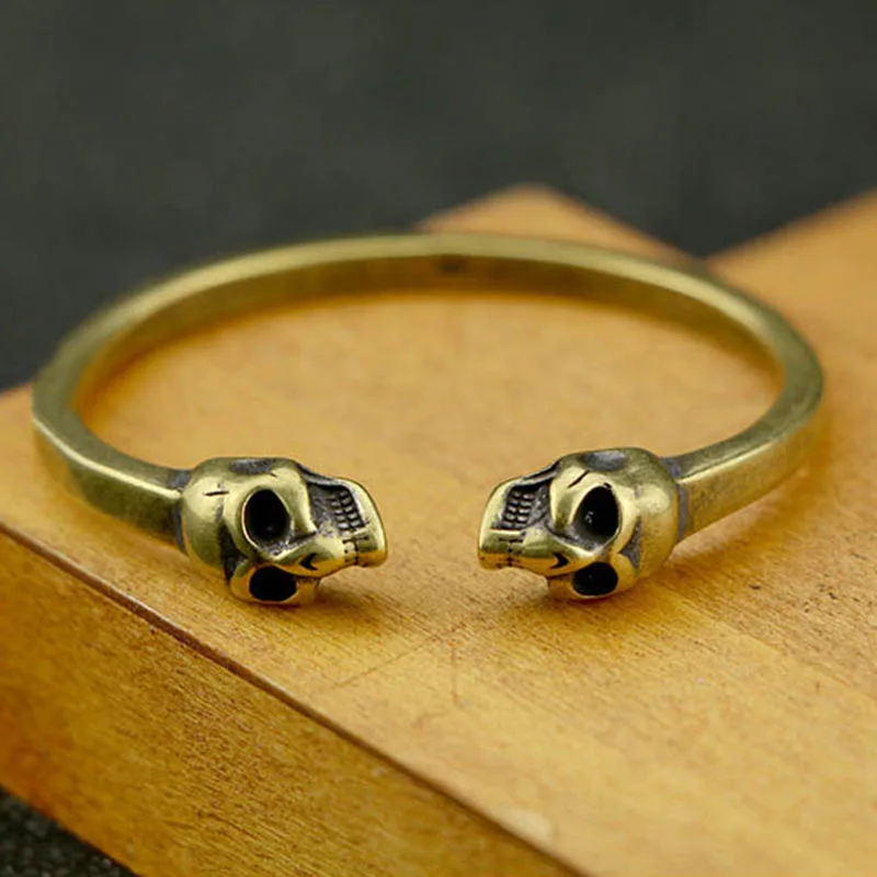 Skull Head Bangle Панк латунный череп голова открытие браслет ювелирные изделия Аксессуары Ретро Твердые медные хип-хоп Рок Браслеты Манжеты Браслеты - Окраска металла: Skull Head Bangle