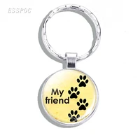 multiple styles personalised engraved paw print tibetan silver keychain cute pet dog paw glass cabochon art picture key chain