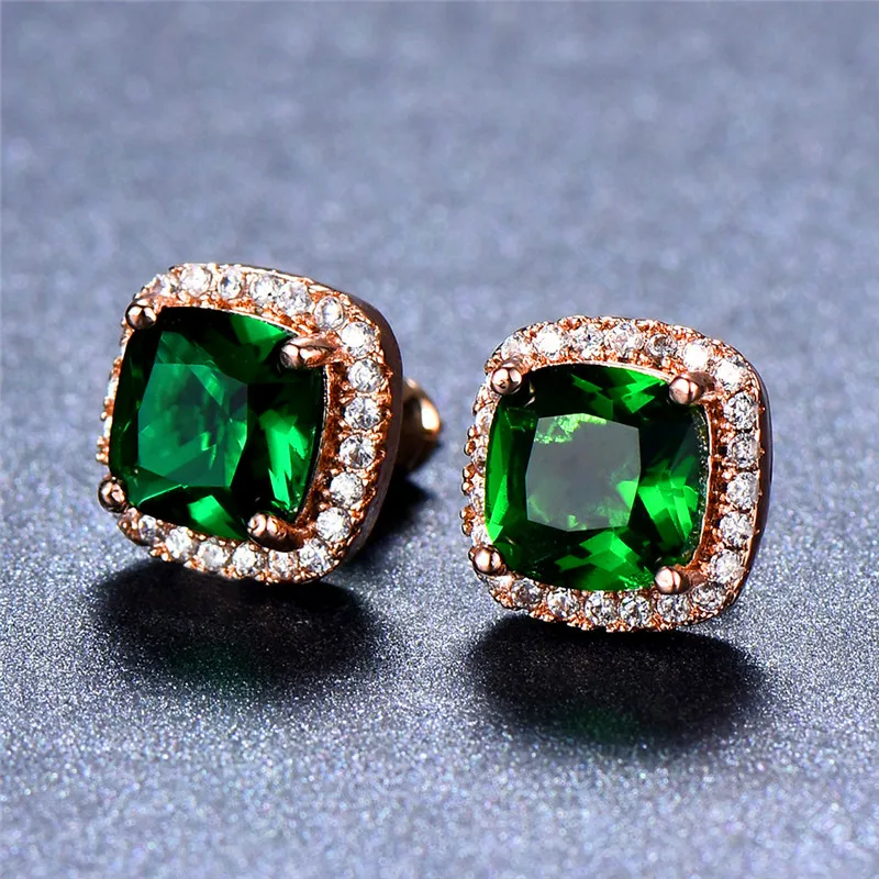 

2019 New Fashion Female Cute Champagne Square Earrings 18KT Rose Gold Filled Jewelry Vintage Wedding Stud Earrings For Women
