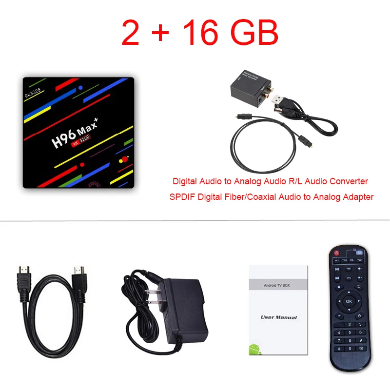 H96 MAX+ Smart tv BOX Android 9,0 коробка RK3328 IP tv BOX 4K медиаплеер wifi телеприставка для 4K Youtube Netflix Google Play - Цвет: 2G 16G converter