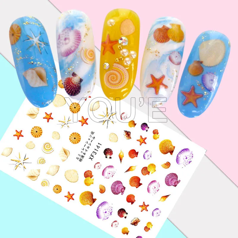 3D океан нейл арта Стикеры s сзади клей наклейка DIY военно морской флот Стиль