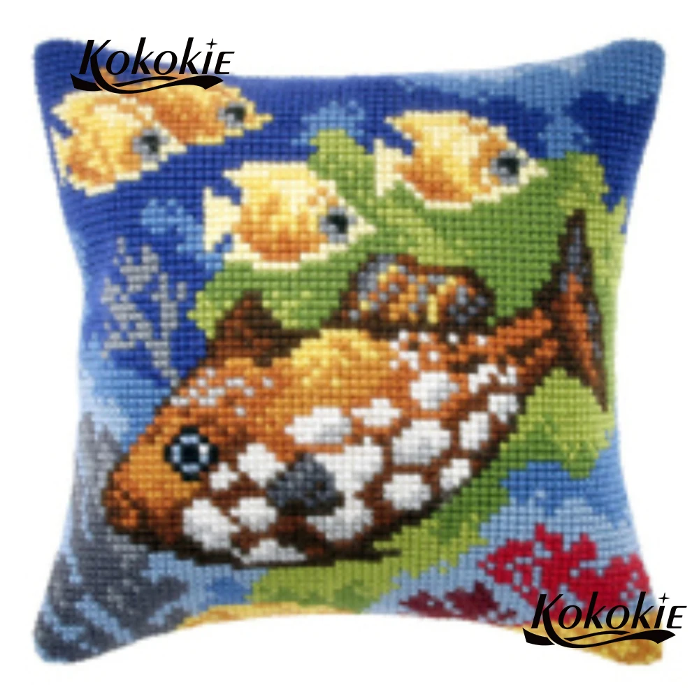 

craft kits for adults 3d mat sets handicraft embroidery yarn cartoon fish pattern throw pillow cross stitch kits needlework set
