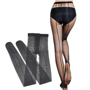 Женские сексуальные прозрачные колготки с черной линией, нейлоновые колготки с открытой спинкой, тонкие черные нюдовые чулки с крючком, дышащие чулки