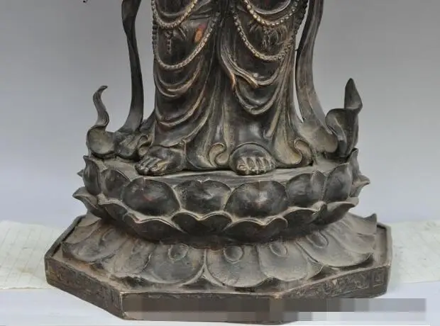 

Free shipping S00336 27" china buddhism bronze stand lotus Kwan-Yin Bodhisattva Goddess buddha statue