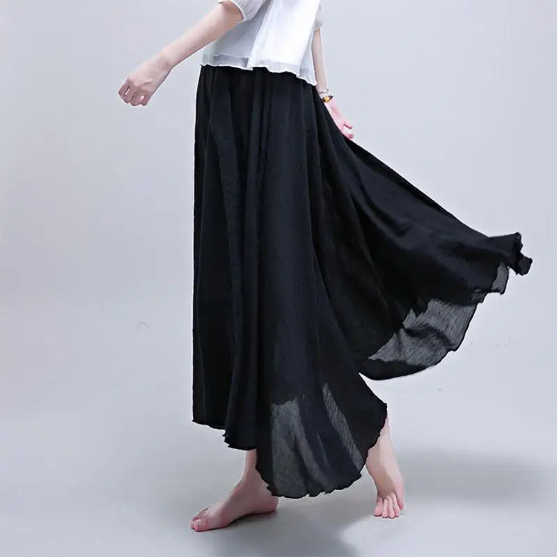 Yfashion женская льняная ткань юбка макси в стиле бохо Новая мода лето сплошной цвет Высокая Талия Длинные юбки Национальный стиль юбка женская