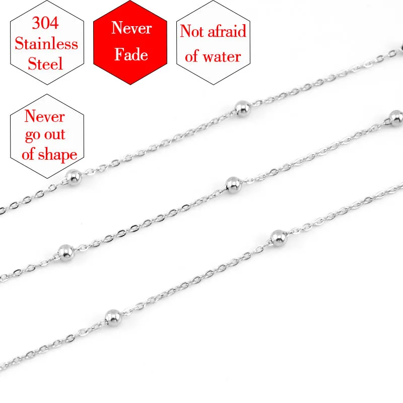 Stainless Steel 1.2mm Silver Rolo Link Chain Necklace With Space Ball Sell In 5 Meters No Clasp Chains Factory Outlet