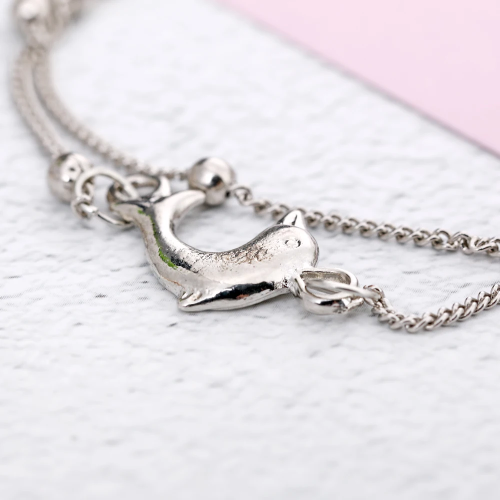 XIYANIKE Vintage Simple Multilayer Animal Dolphin Beads Anklets For Women Charms Silver Color Foot Chain Jewelry Beach Sea Gift | Украшения