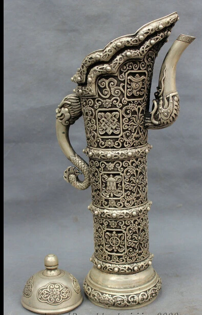 Бронзовый декоративный тибетский серебряный буддийский цветок 15 дюймов с