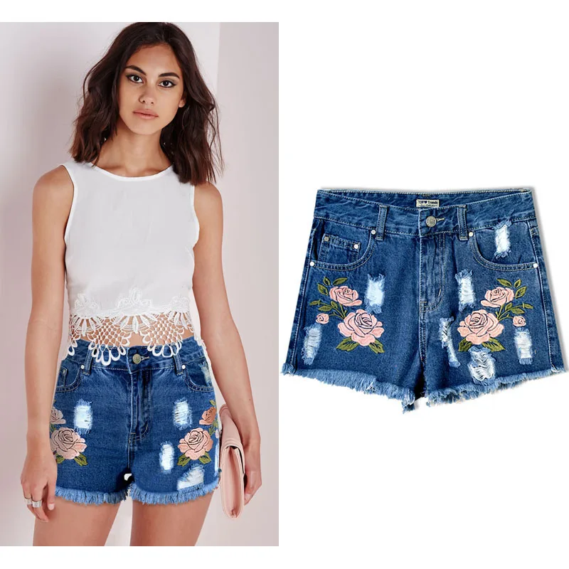 SUNSPA Цветок вышивка высокая талия шорты женские Повседневная уличная мини женщин