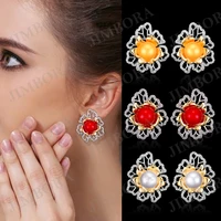 fashion women flower stud earrings cute simulated pearl women earrings cubic zirconia stud earrings jewelry for bridal wedding