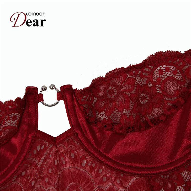 Женское Кружевное боди Comeondear пикантное черного и красного цвета на тонких