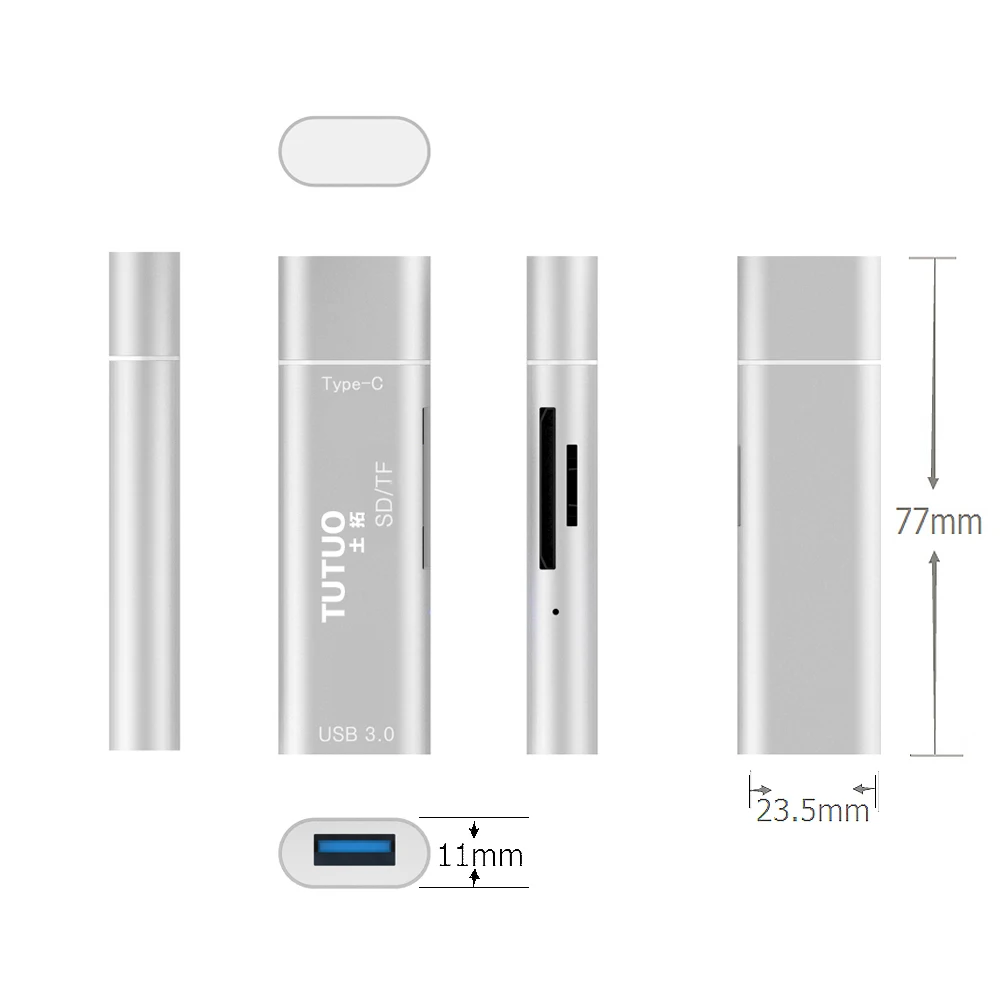 TUTUO [Type-C V15] USB-C Male to USB-A 3.0 Female Adapter SD/TF Card Reader Universal OTG Connector for MacBook/Phones (Silver) | Мобильные