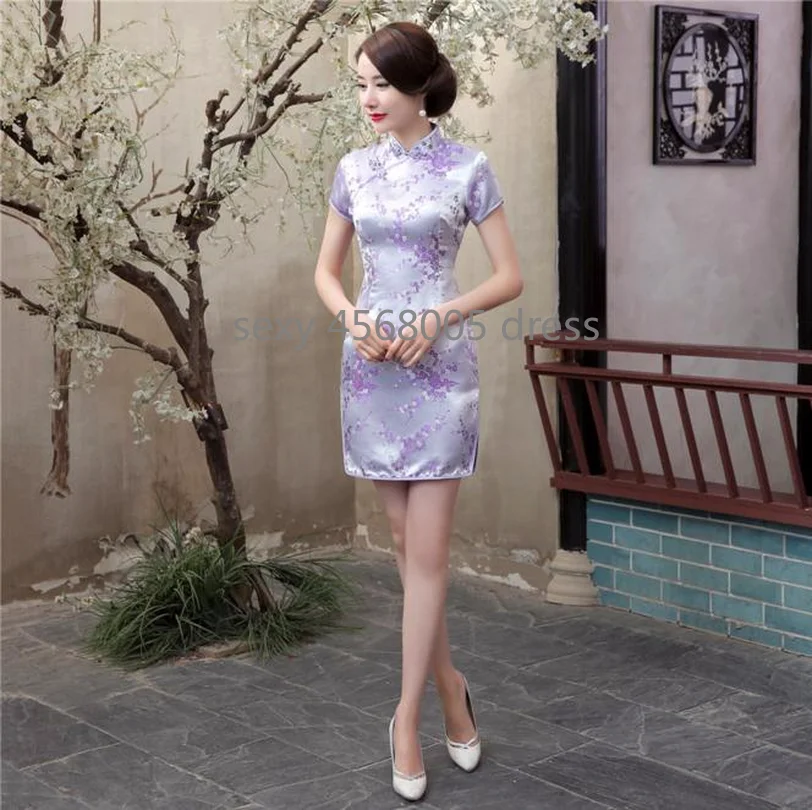 2018 Новый красный Традиционный для китаянок платье шелковый атлас Cheongsam