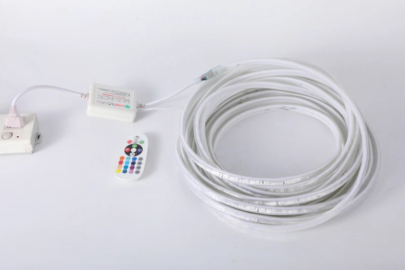 Цветная(RGB) Светодиодные ленты гибкий светильник s SMD5050 Водонепроницаемый AC220V 230V 240V неоновый светильник дистанционного Управление вечерние Гостиная домашний декор DIY светодиодный