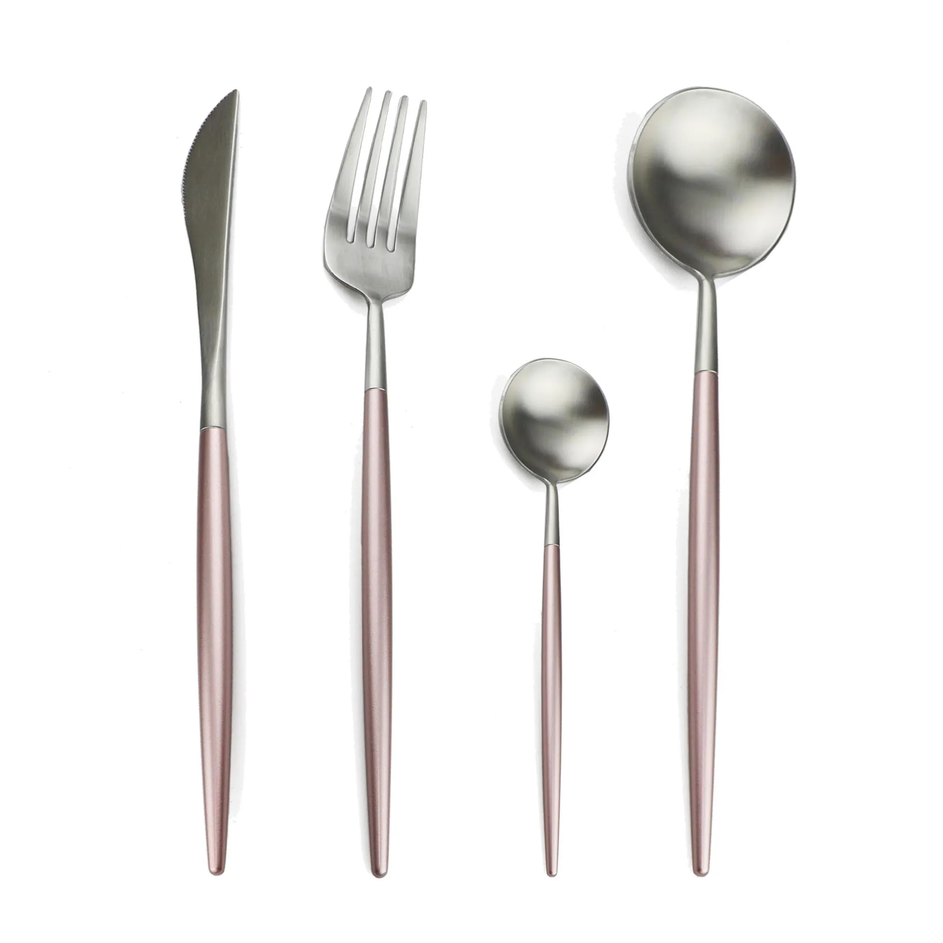 Pink Silver Стильный набор столовых приборов, 24 шт., золотой набор столовых приборов, черная посуда, вилки, ножи, совки, 18/10, нержавеющая сталь, матовый синий набор серебряных изделий - Цвет: Pink Silver